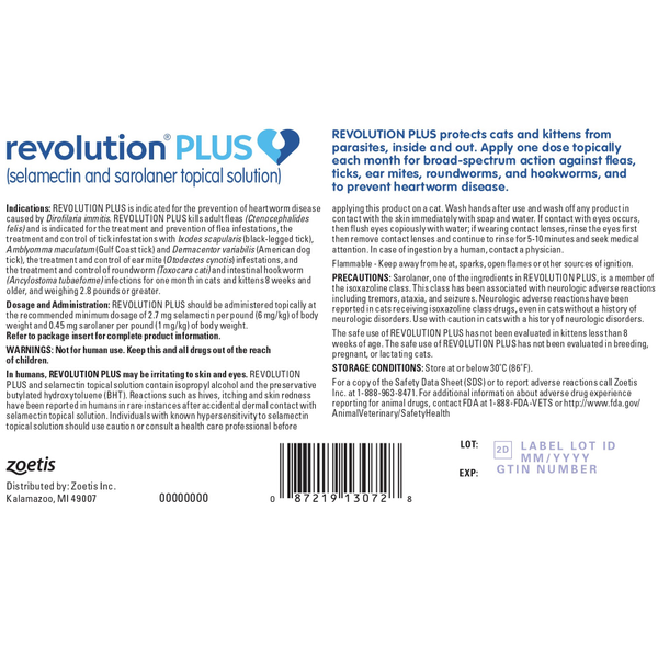 Revolution® Plus Topical Solution for Cats | Fleas, ticks, ear mites, roundworms, hookworms, and heartworm - Image 5